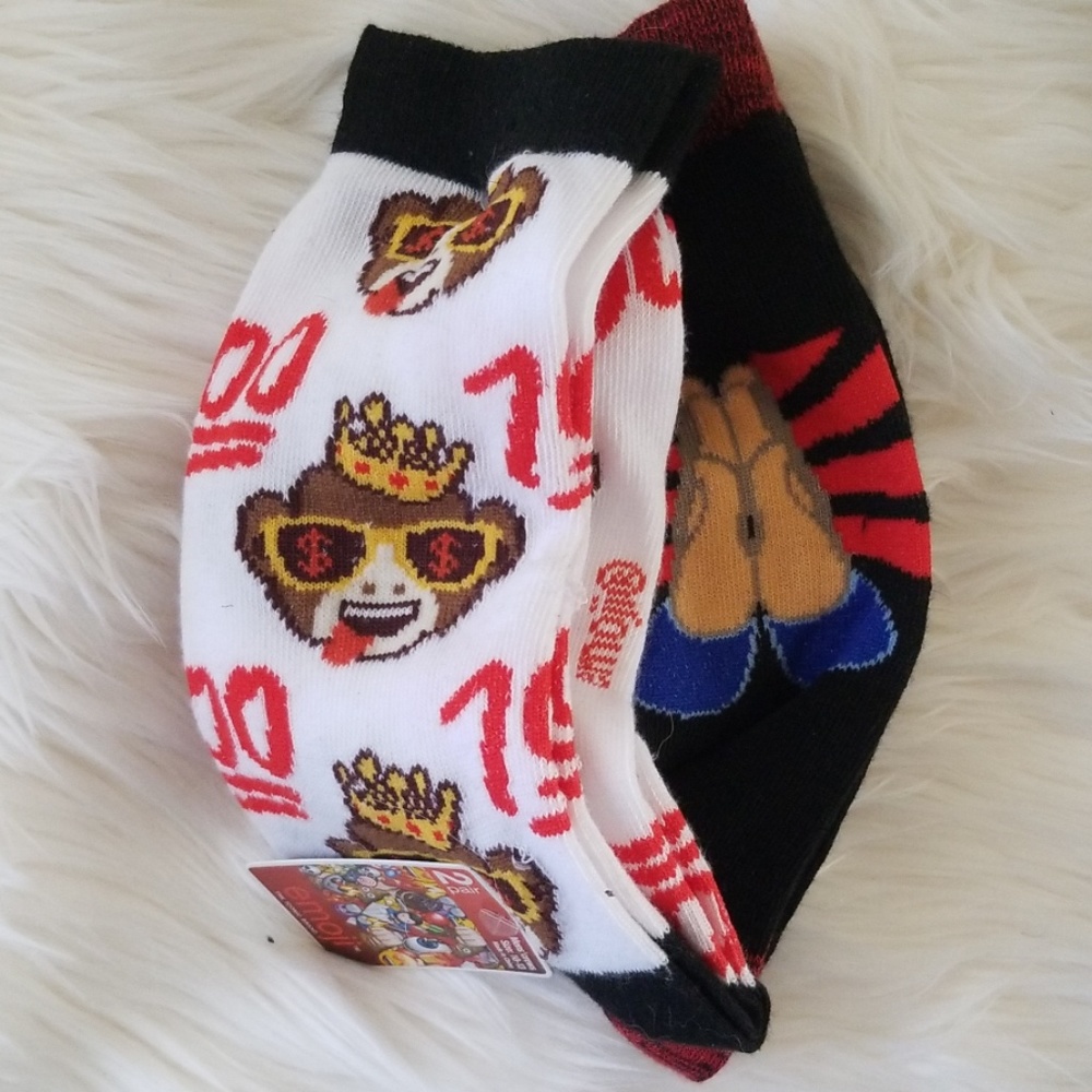 2 Pairs Emoji Monkey Bless Up Socks